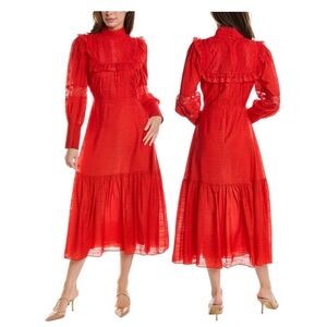 NWT Hunter Bell New York Yeardley Dress Red Puff Sleeve Midi Lace size 4